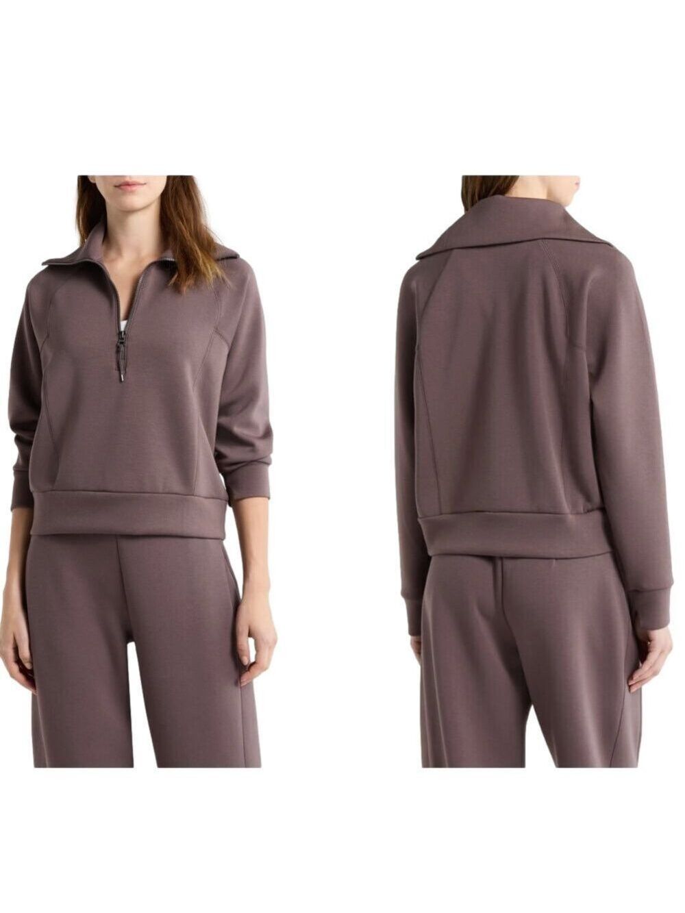 Spanx AirEssentials Half Zip Sweatshirt in Dark Cacao Size Medium